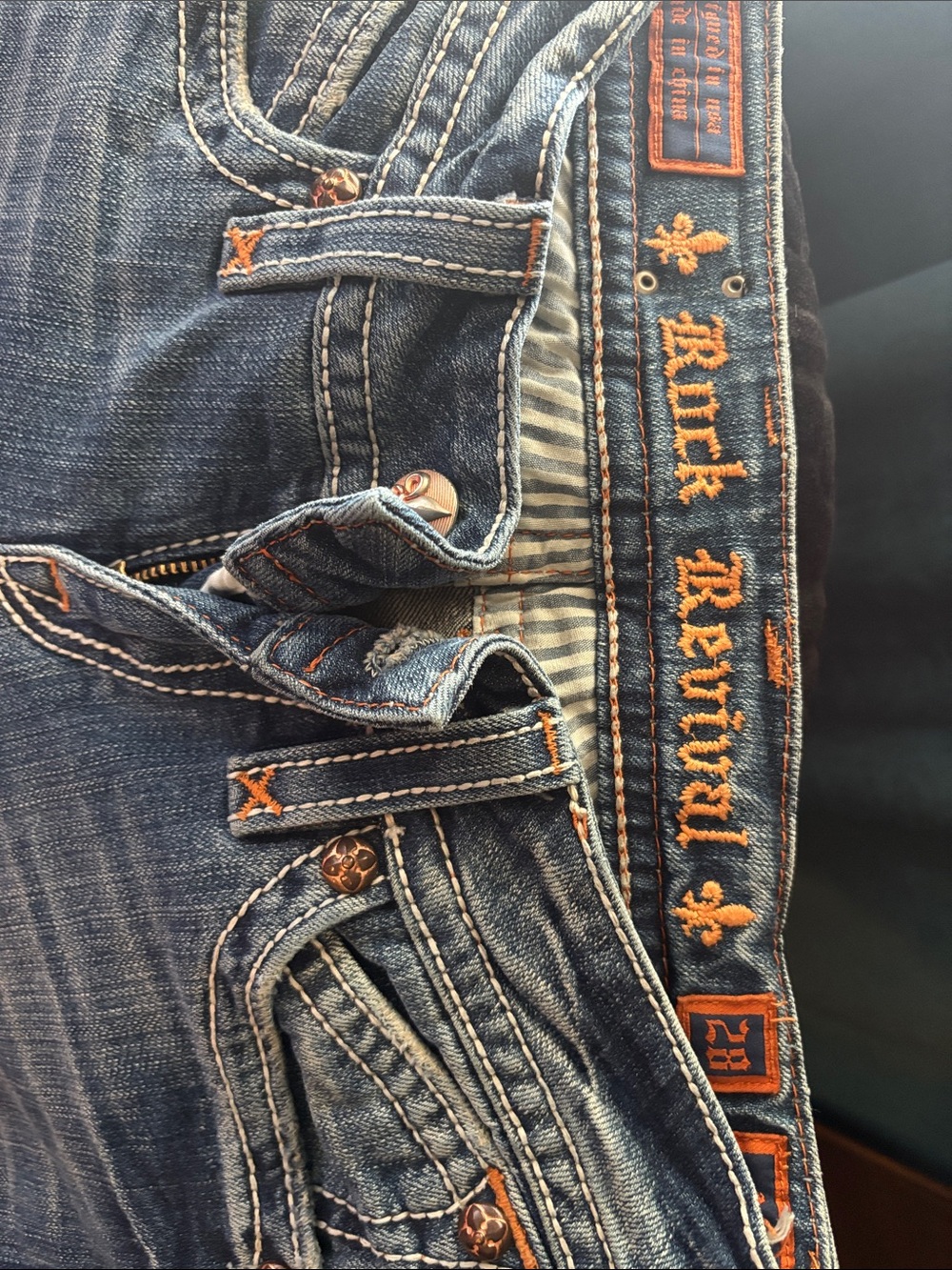 Rock Revival women’s Dark Blue Jeans with Orange Embroidery
